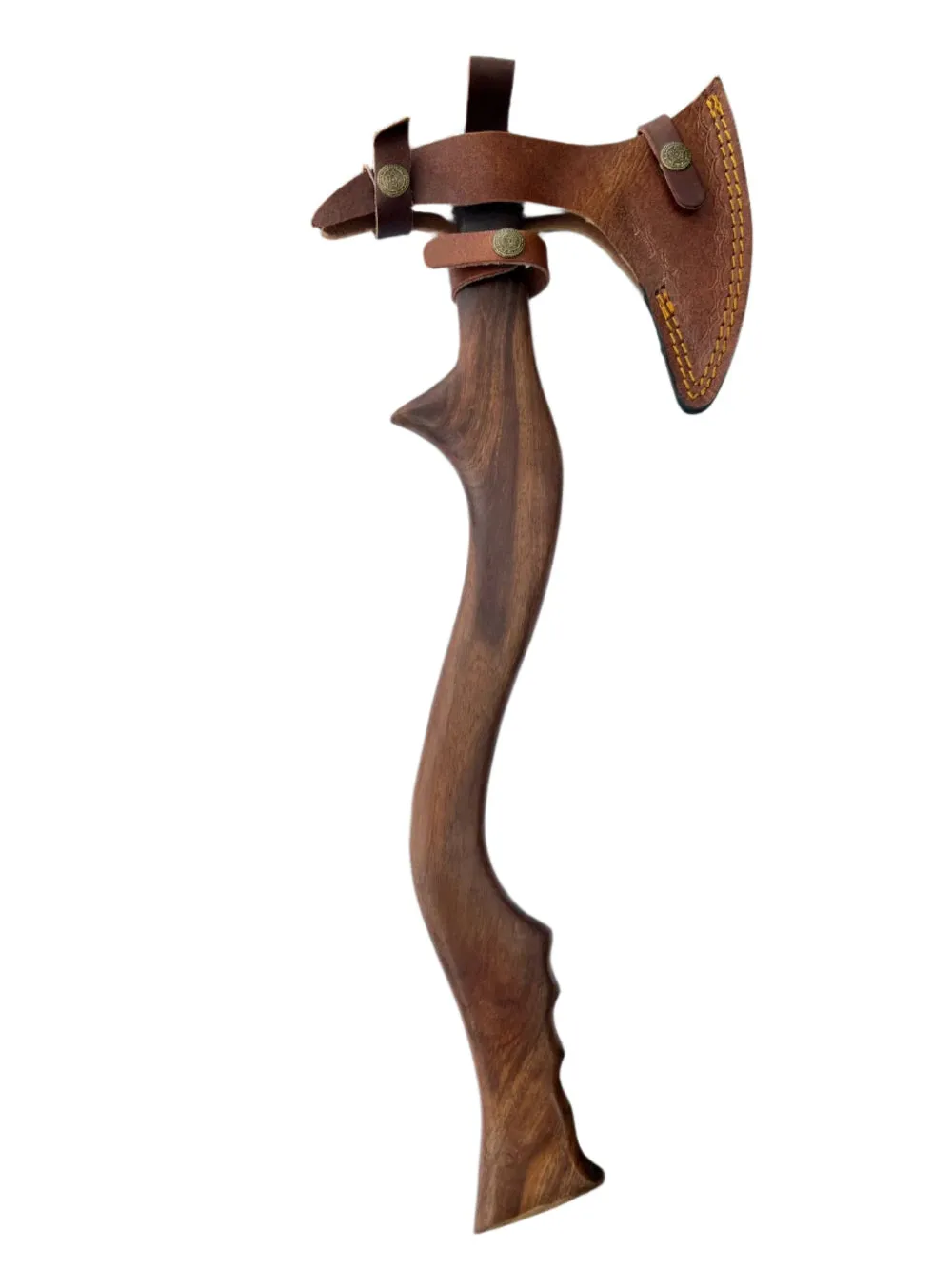 Hand-Forged Viking Axe – Curved Walnut Handle with Leather Sheath