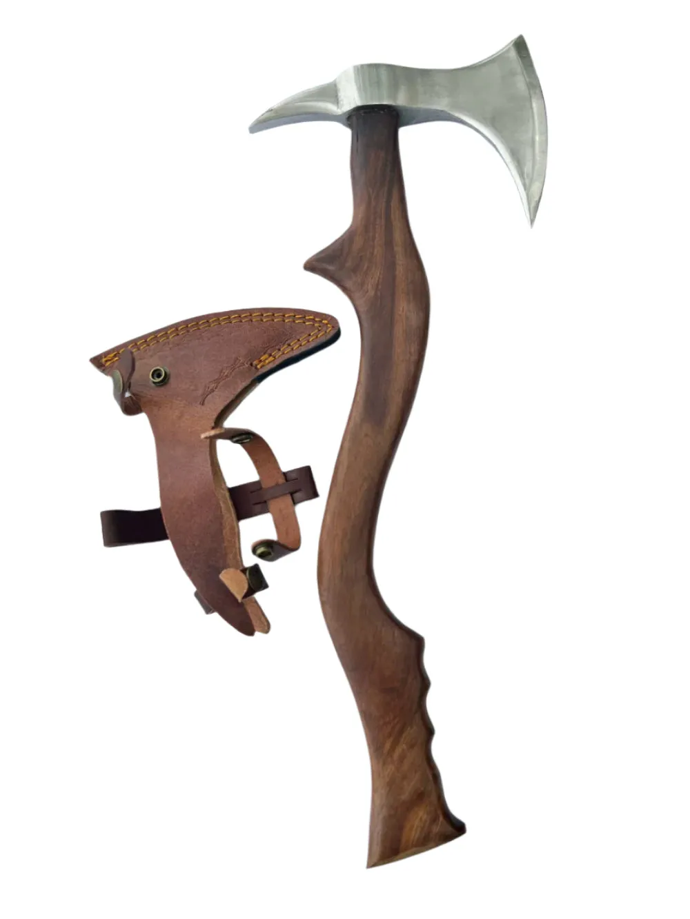 Hand-Forged Viking Axe – Curved Walnut Handle with Leather Sheath