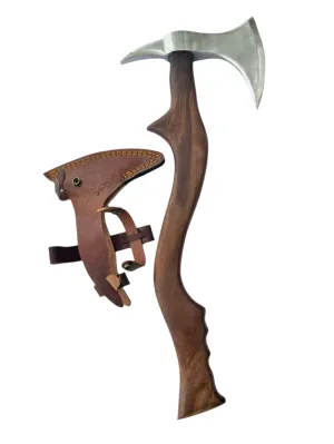 Hand-Forged Viking Axe – Curved Walnut Handle with Leather Sheath