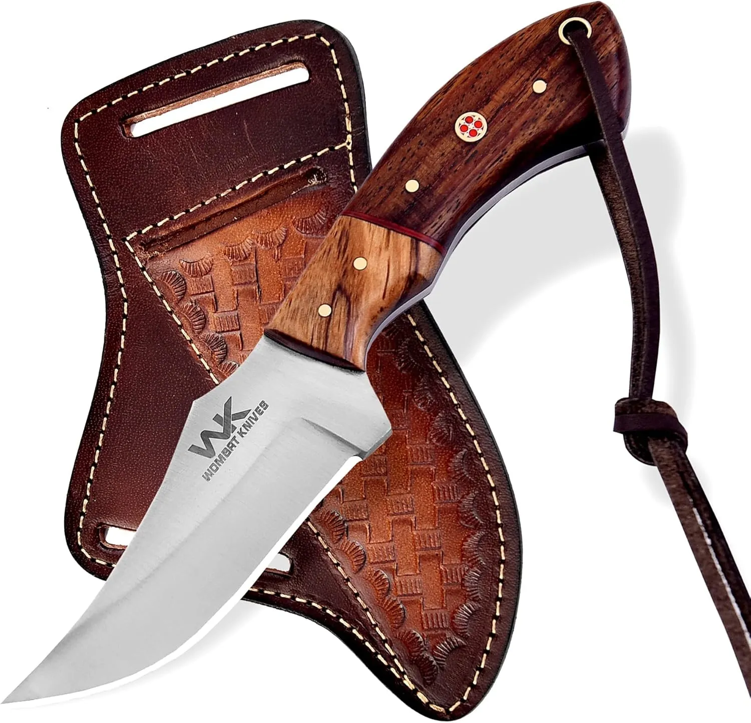 Handmade Cowboy Knife for Men & Women with Leather Sheath, Fixed Blade EDC Hunting Knife for Outdoor Skinning Full Tang blade (Rose Wood)