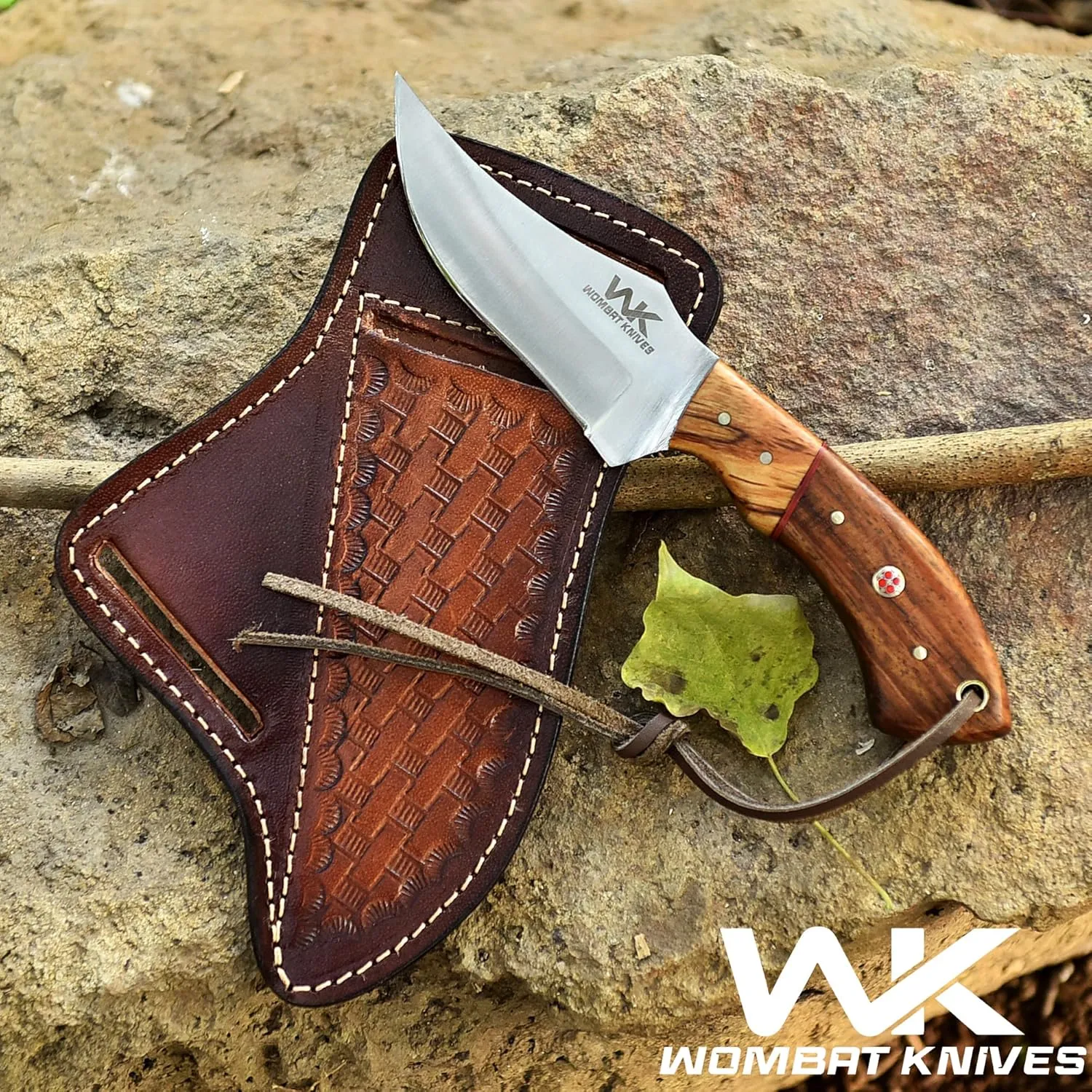 Handmade Cowboy Knife for Men & Women with Leather Sheath, Fixed Blade EDC Hunting Knife for Outdoor Skinning Full Tang blade (Rose Wood)