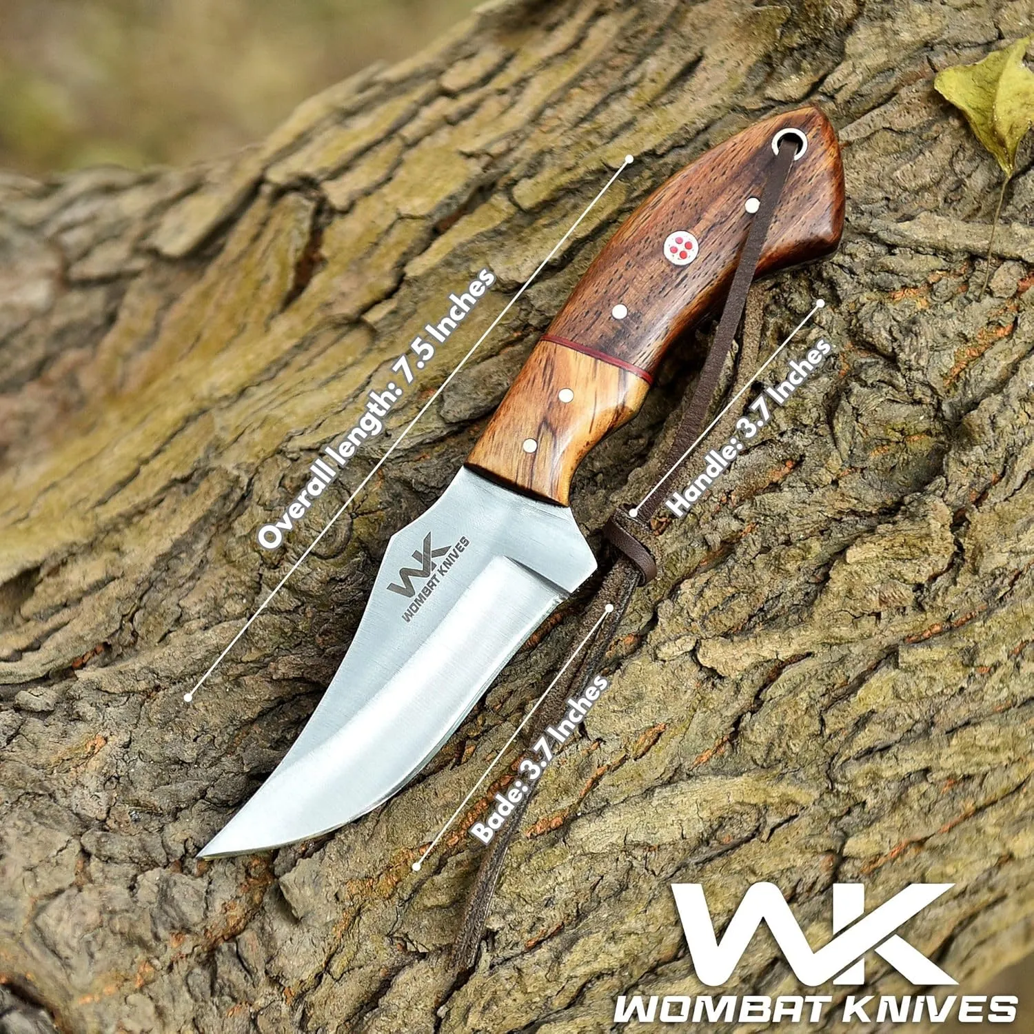 Handmade Cowboy Knife for Men & Women with Leather Sheath, Fixed Blade EDC Hunting Knife for Outdoor Skinning Full Tang blade (Rose Wood)