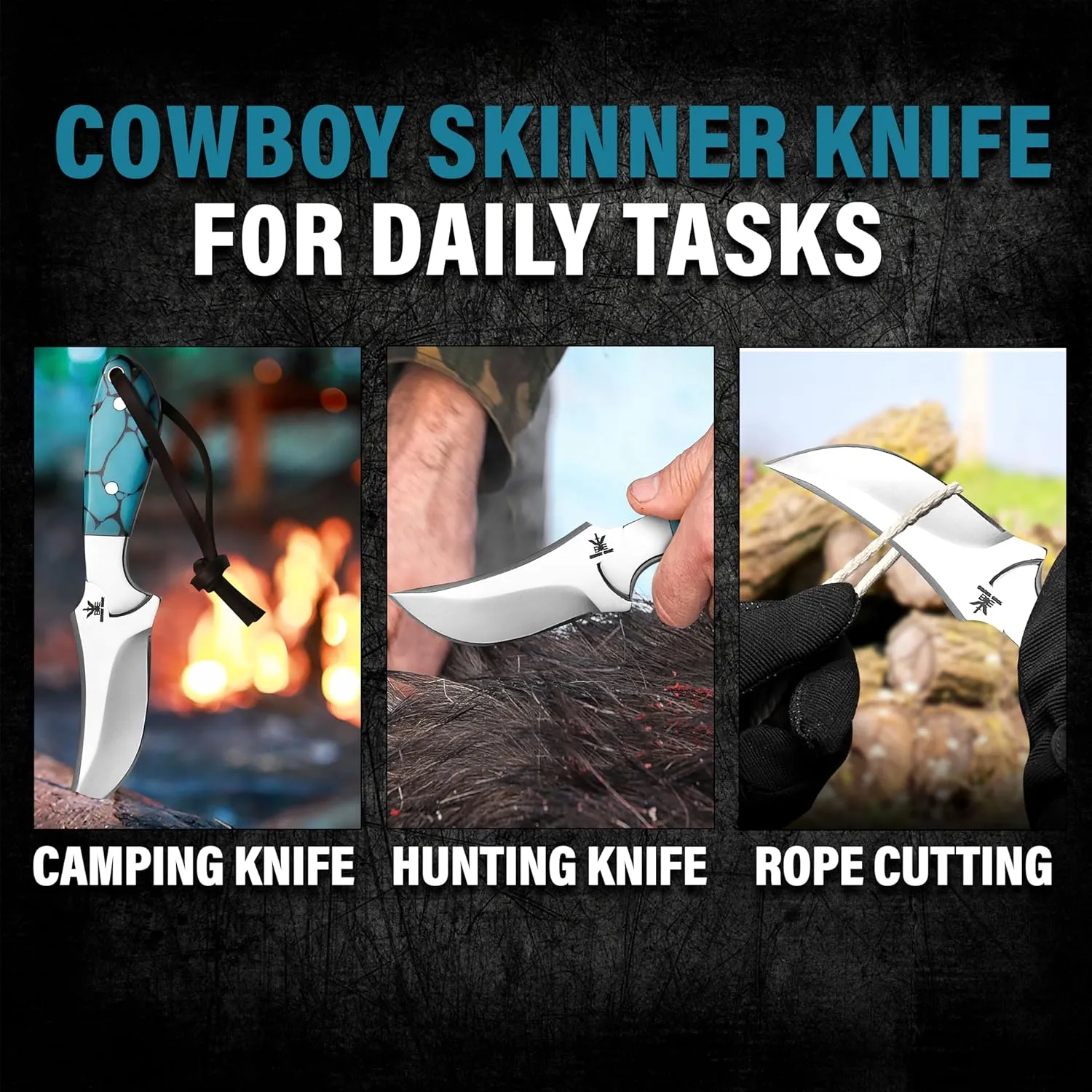 Handmade Cowboy Knife for Men & Women,Outdoor Camping Hiking Knife,Stainless Fixed Blade 7.5’’ Gift for Boy Friend, Full tang knife