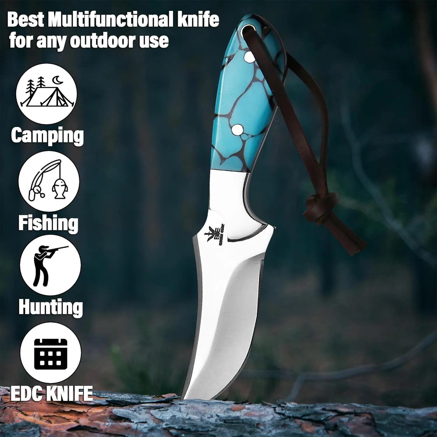 Handmade Cowboy Knife for Men & Women,Outdoor Camping Hiking Knife,Stainless Fixed Blade 7.5’’ Gift for Boy Friend, Full tang knife