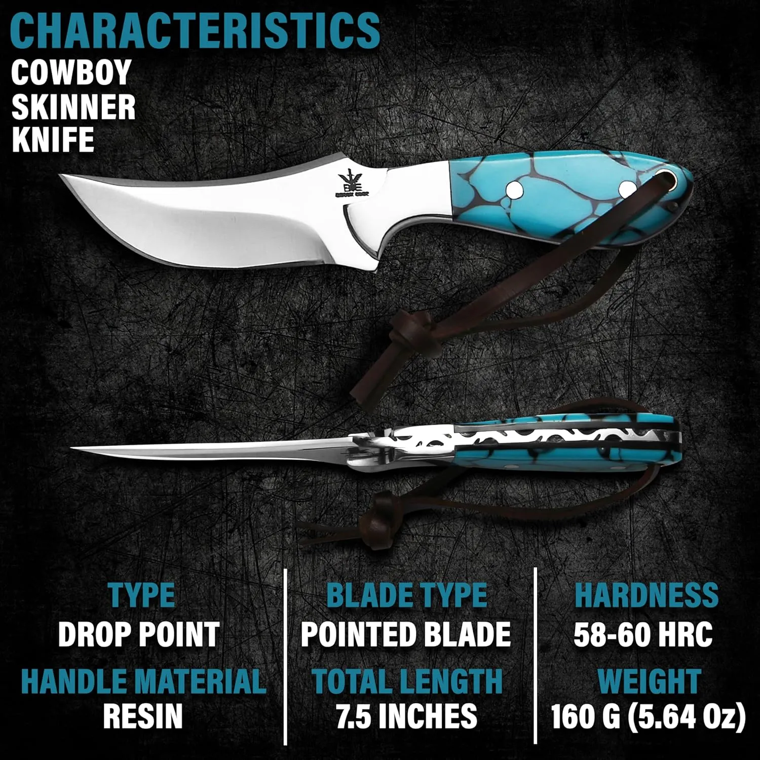 Handmade Cowboy Knife for Men & Women,Outdoor Camping Hiking Knife,Stainless Fixed Blade 7.5’’ Gift for Boy Friend, Full tang knife