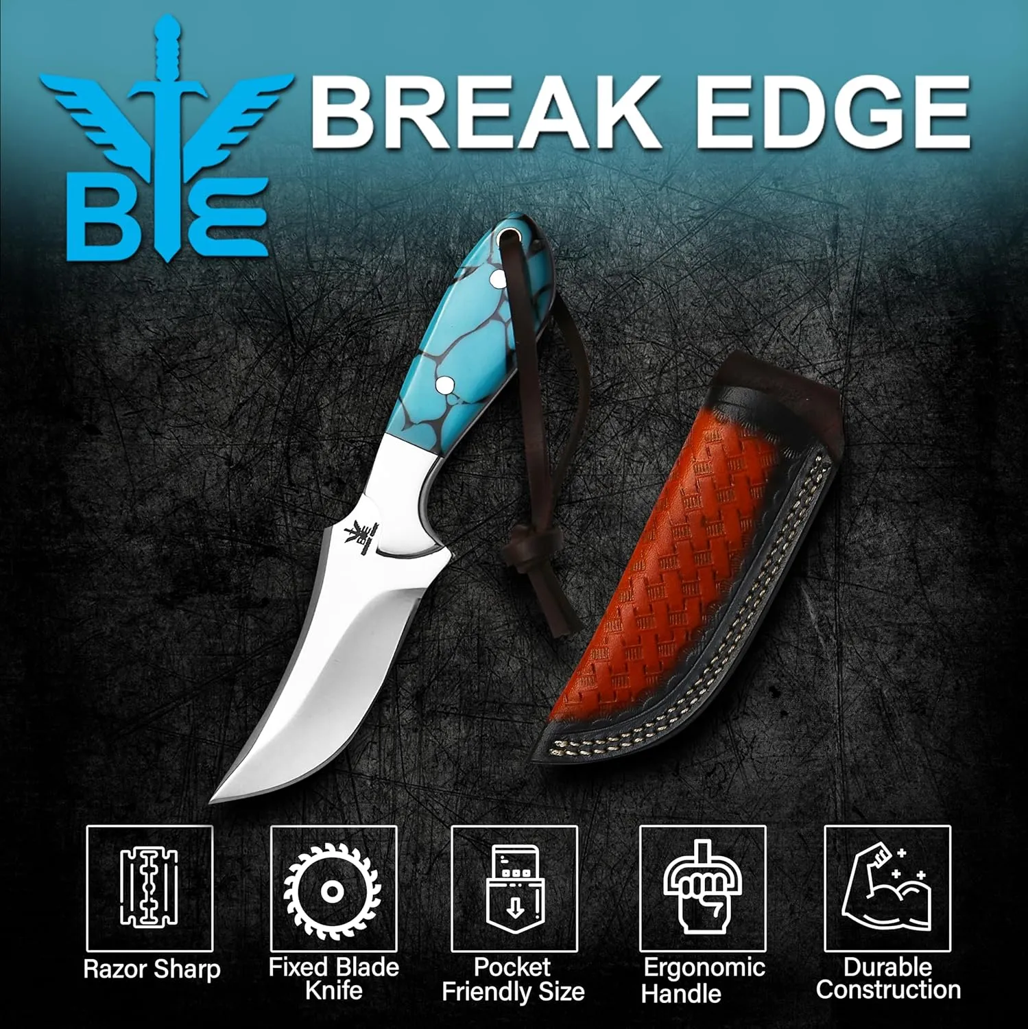Handmade Cowboy Knife for Men & Women,Outdoor Camping Hiking Knife,Stainless Fixed Blade 7.5’’ Gift for Boy Friend, Full tang knife
