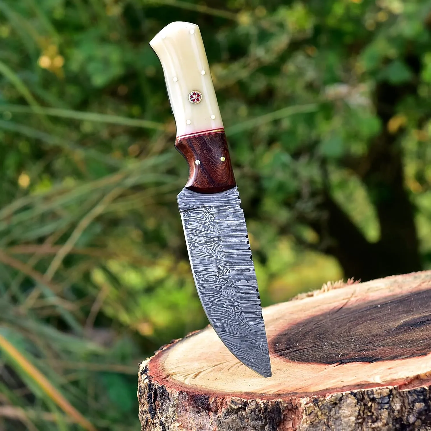 Handmade Damascus Steel Hunting Knife 9 Inches Fixed Blade Knife With Leather Sheath G-127 Bone