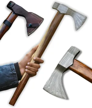 Handmade Hatchet, Viking Axe for Chopping Wood, Tomahawk - 18 in Damascus Steel Hatchet Axe for Camping Throwing Wood Cutting Chopping with Leather Sheath by HAWK KNIVES