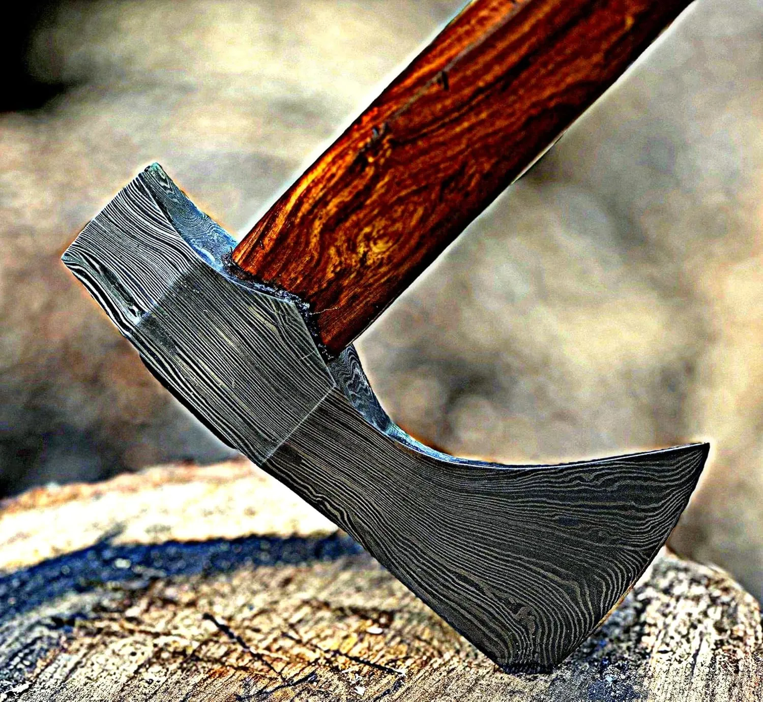 Handmade Hatchet, Viking Axe for Chopping Wood, Tomahawk - 18 in Damascus Steel Hatchet Axe for Camping Throwing Wood Cutting Chopping with Leather Sheath by HAWK KNIVES