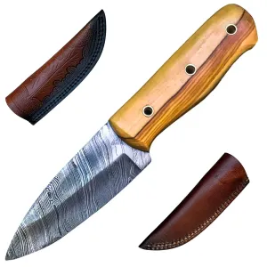 Handmade Ragnar Knife, Odin Viking Knife, Fixed Blade Knife Skinner/Outdoor knife with Leather Sheath & Razor Sharp Blade with Rose Wood Handle (Damascus)