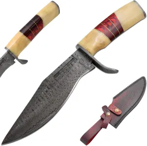 Handmade Real Damascus Steel Fixed Blade Hunting Kukri Style Knife