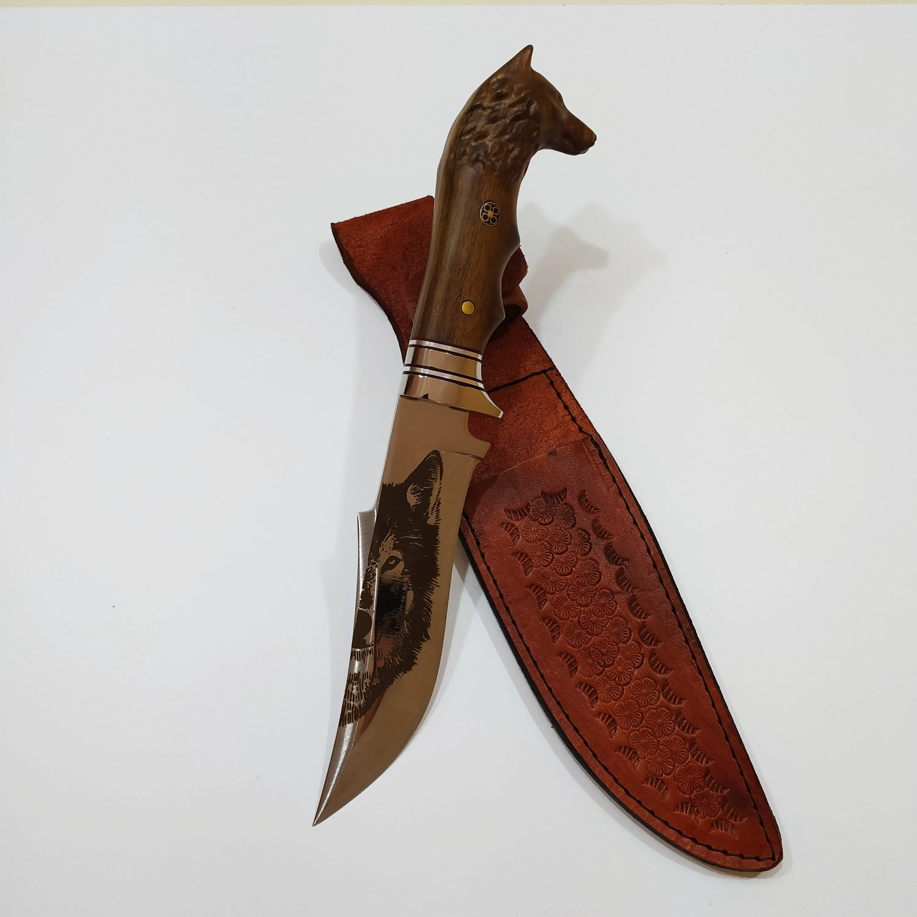 Handmade Wolf Print Fixed Blade Knife