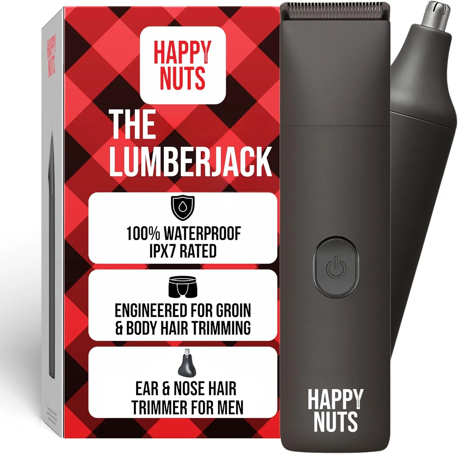 HAPPY NUTS The Lumberjack Electric Groin & Body Hair Trimmer for Men - Mens Body Groomer Kit for Privates - Smooth Ball & Pubic Hair Shaver (Graphite)