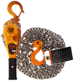 Harrington LB Series Steel Lever Hoist, 9-19/32" Lever, 1 Ton Capacity, 15' Lift Height, 1.1" Opening, 11.8" Headroom