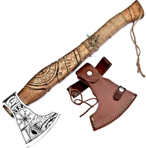 (Hawk-Cutlery) Hand-Forged Viking Axe – Bearded Norse Hatchet with Carbon Steel Blade & Rosewood Handle – Medieval Throwing Axe – Custom Gift for Him – Camping, Hunting, Collectible