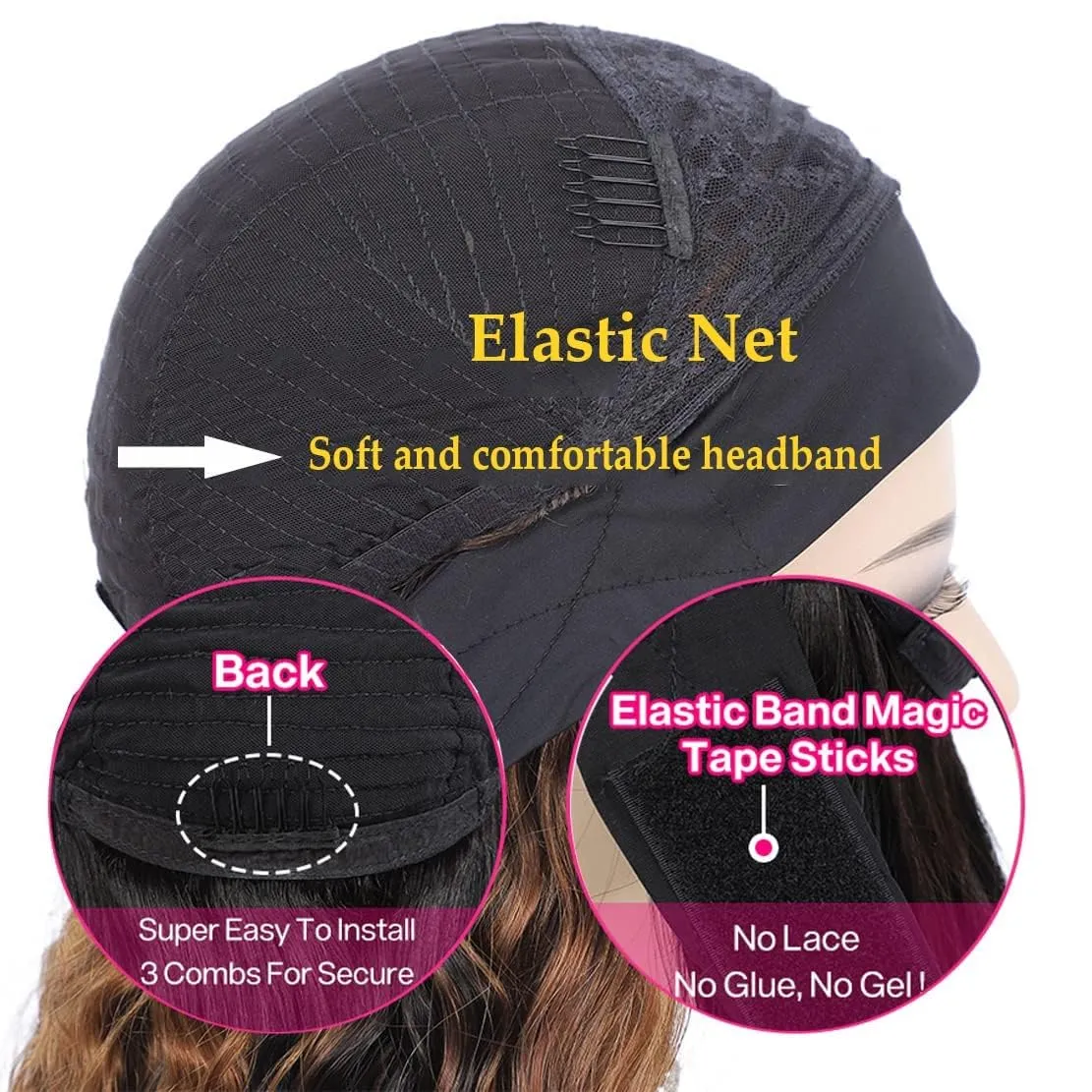 Headband Wig Human Hair 180% Density Kinkycurly Headband Wigs Glueless Curly Human Hair Wig for Women Natural Color 20 Inch