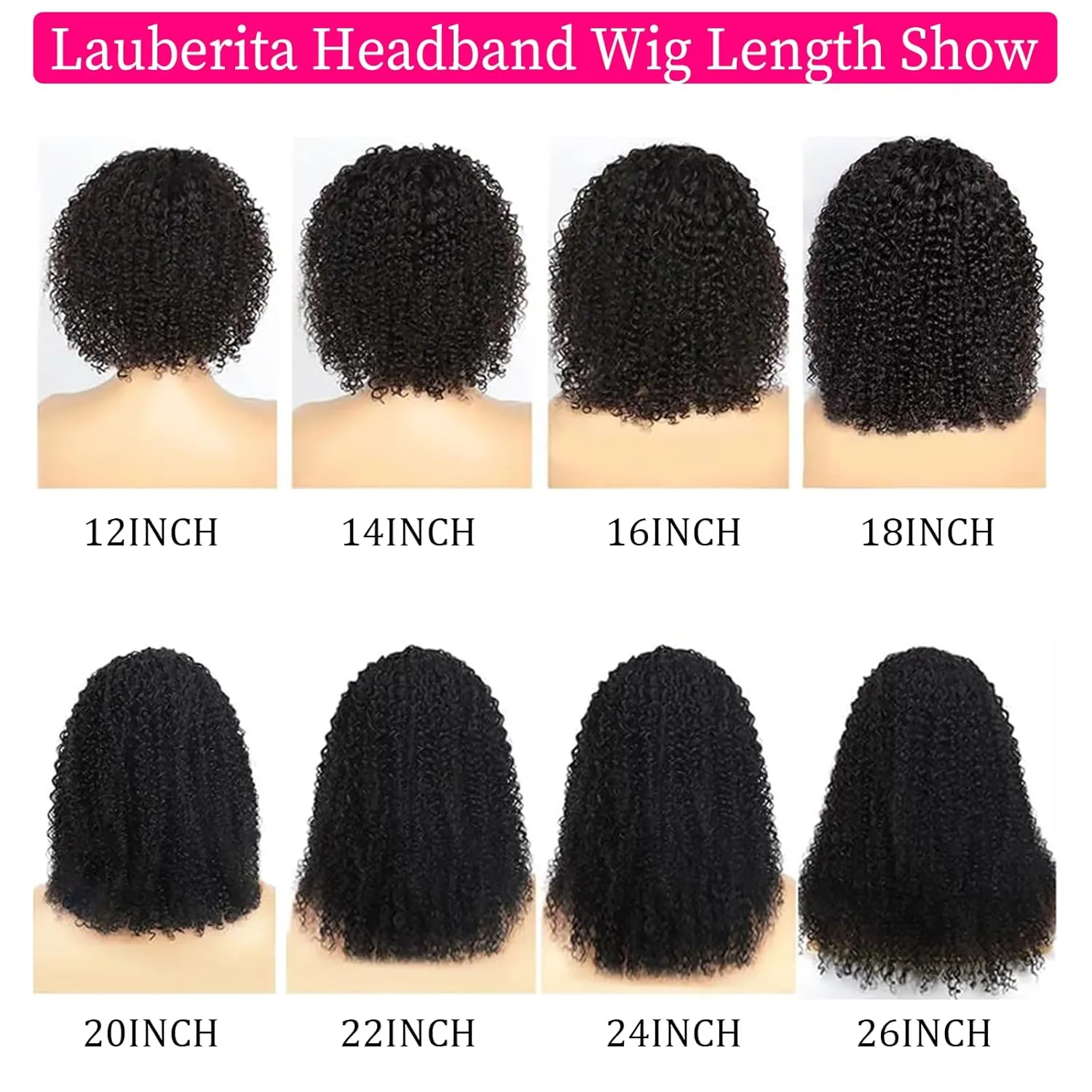 Headband Wig Human Hair 180% Density Kinkycurly Headband Wigs Glueless Curly Human Hair Wig for Women Natural Color 20 Inch