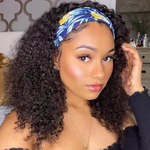 Headband Wig Human Hair 180% Density Kinkycurly Headband Wigs Glueless Curly Human Hair Wig for Women Natural Color 20 Inch