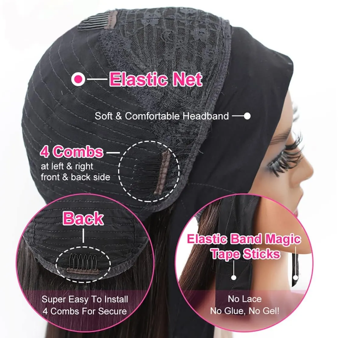 Headband Wig Human Hair for Women 20-Inch 180% Density Body Wave Headband Wigs Glueless Human Hair Wig(Body Wave, Natural Black)