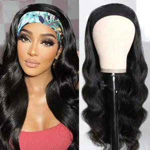 Headband Wig Human Hair for Women 20-Inch 180% Density Body Wave Headband Wigs Glueless Human Hair Wig(Body Wave, Natural Black)