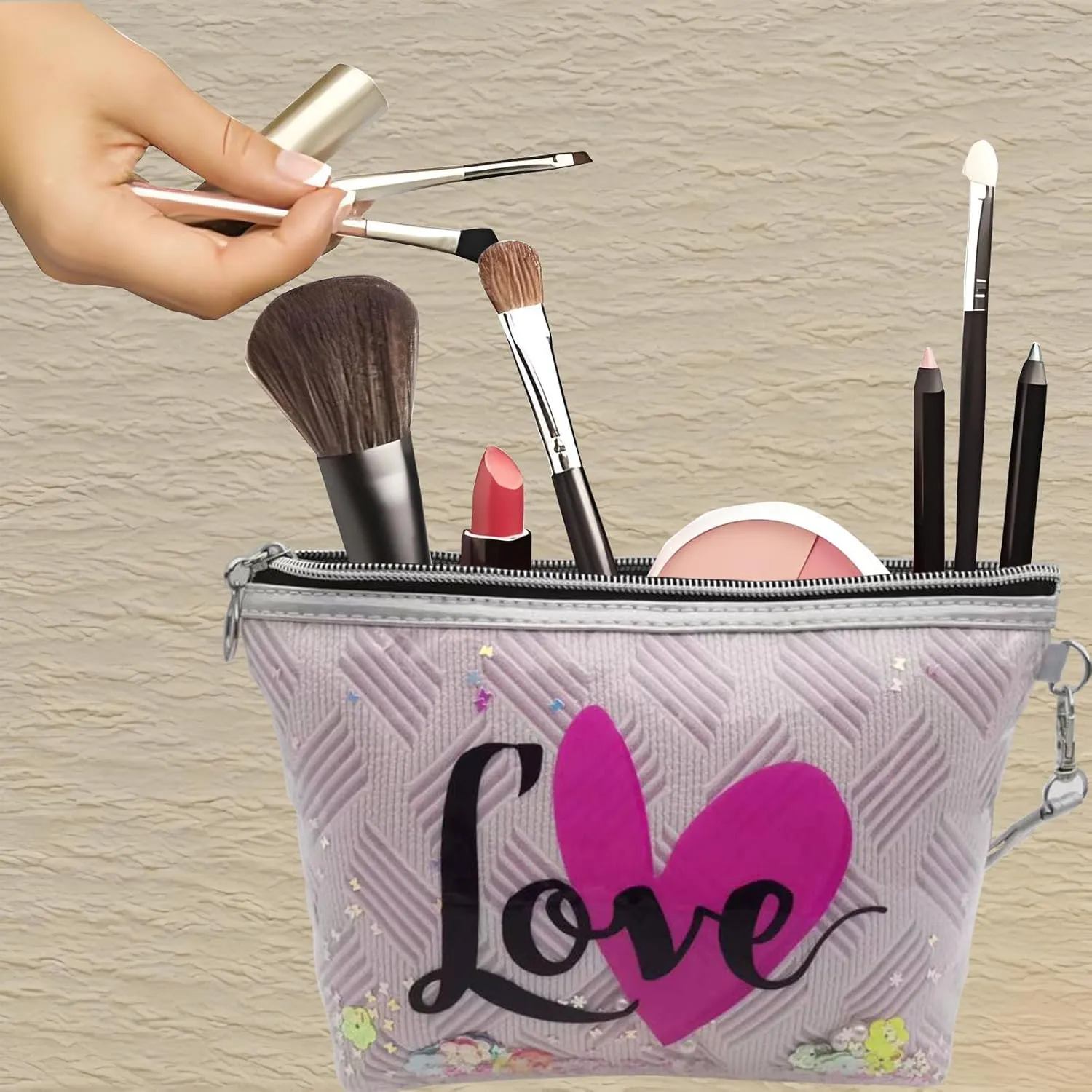 Heart & Love Cosmetic Bag for Women & Girls | Gift-Ready Waterproof PU Leather Makeup Organizer | Travel-Friendly Compact & Large Sizes (7” & 9”)