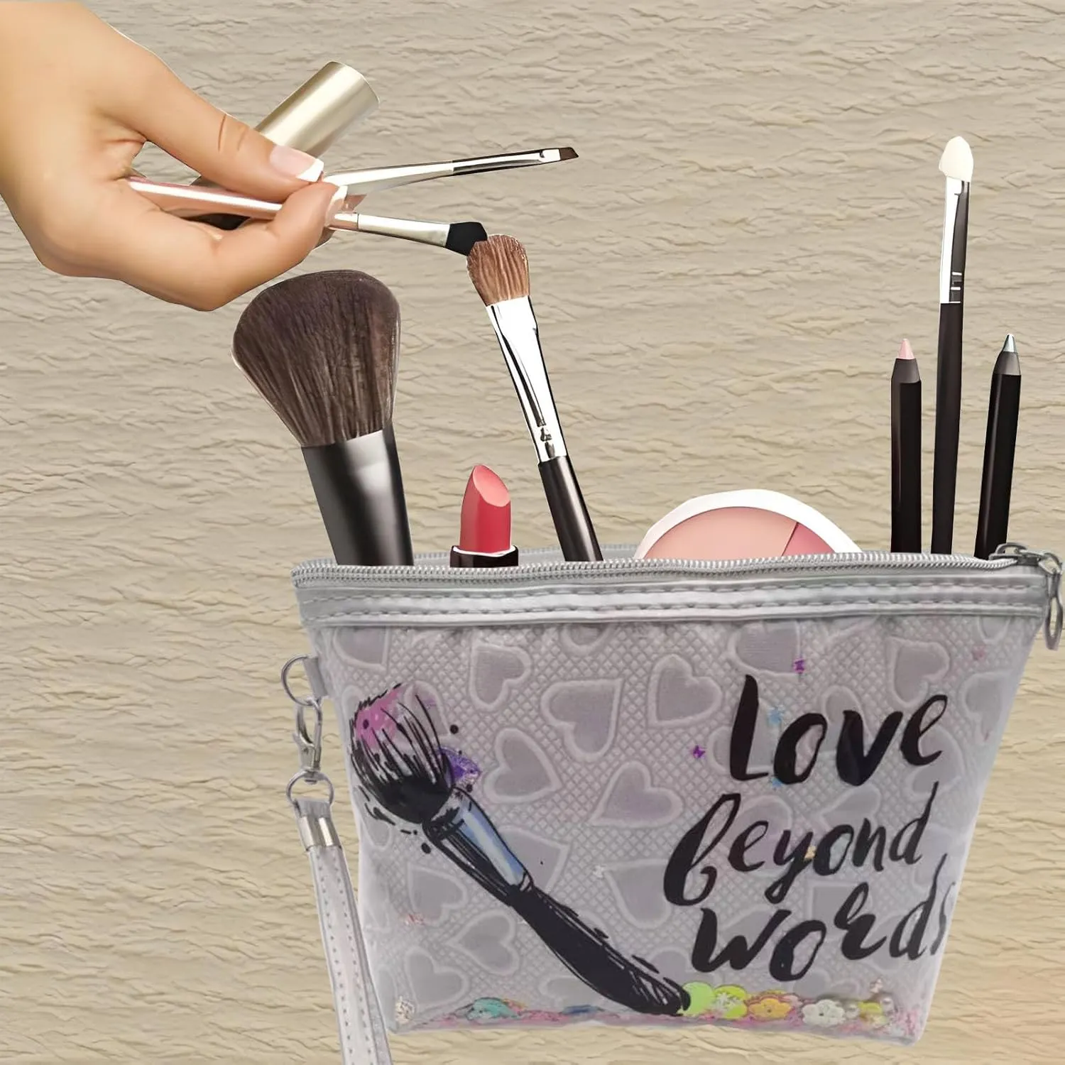 Heart & Love Cosmetic Bag for Women & Girls | Gift-Ready Waterproof PU Leather Makeup Organizer | Travel-Friendly Compact & Large Sizes (7” & 9”)