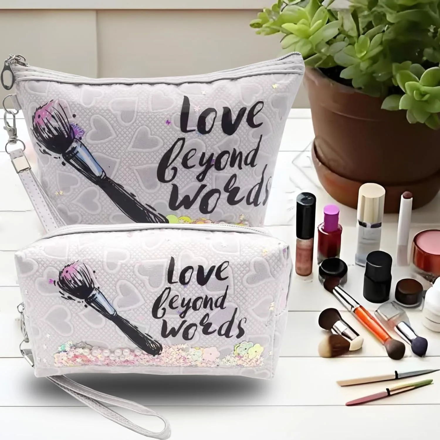 Heart & Love Cosmetic Bag for Women & Girls | Gift-Ready Waterproof PU Leather Makeup Organizer | Travel-Friendly Compact & Large Sizes (7” & 9”)