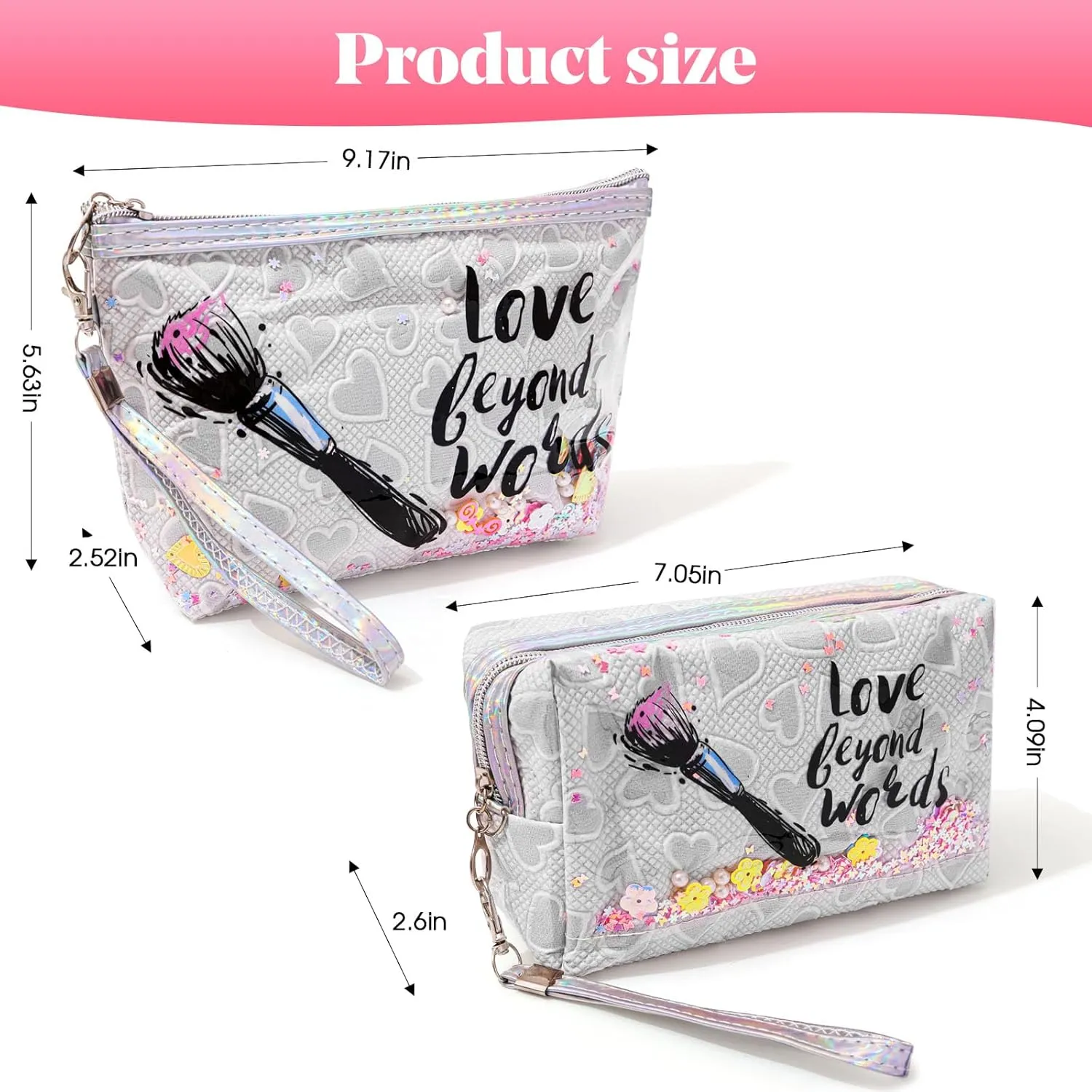Heart & Love Cosmetic Bag for Women & Girls | Gift-Ready Waterproof PU Leather Makeup Organizer | Travel-Friendly Compact & Large Sizes (7” & 9”)