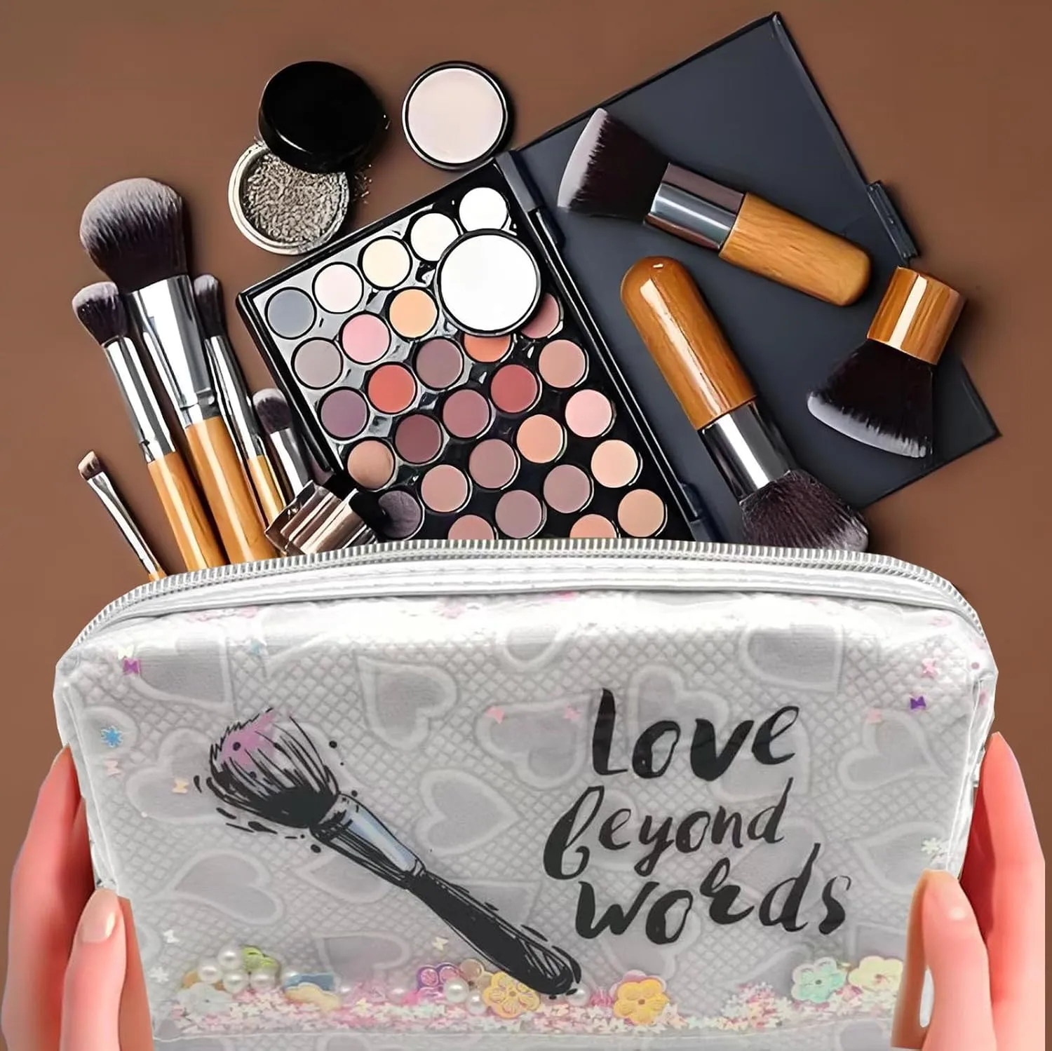 Heart & Love Cosmetic Bag for Women & Girls | Gift-Ready Waterproof PU Leather Makeup Organizer | Travel-Friendly Compact & Large Sizes (7” & 9”)