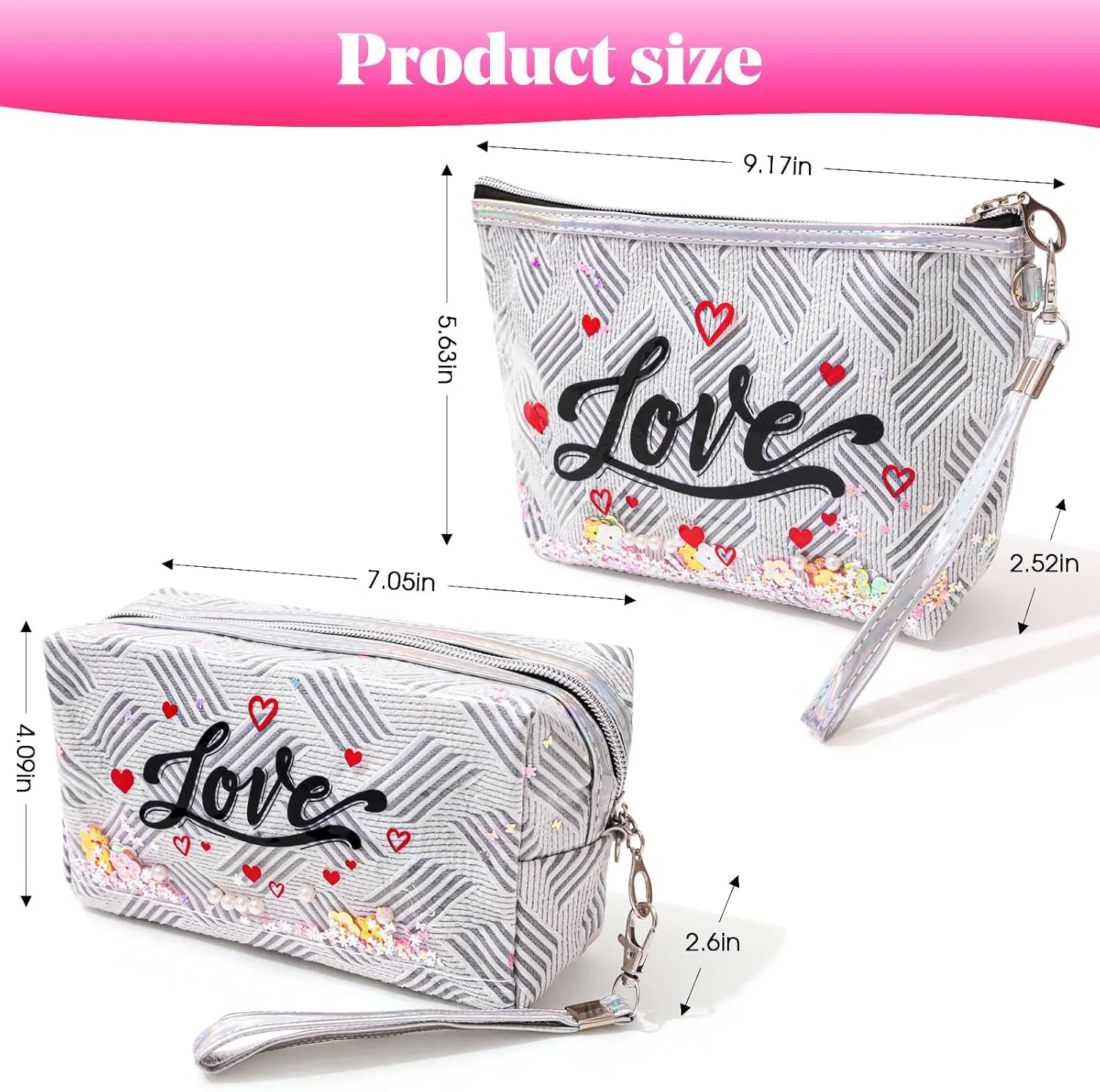 Heart & Love Cosmetic Bag for Women & Girls | Gift-Ready Waterproof PU Leather Makeup Organizer | Travel-Friendly Compact & Large Sizes (7” & 9”)