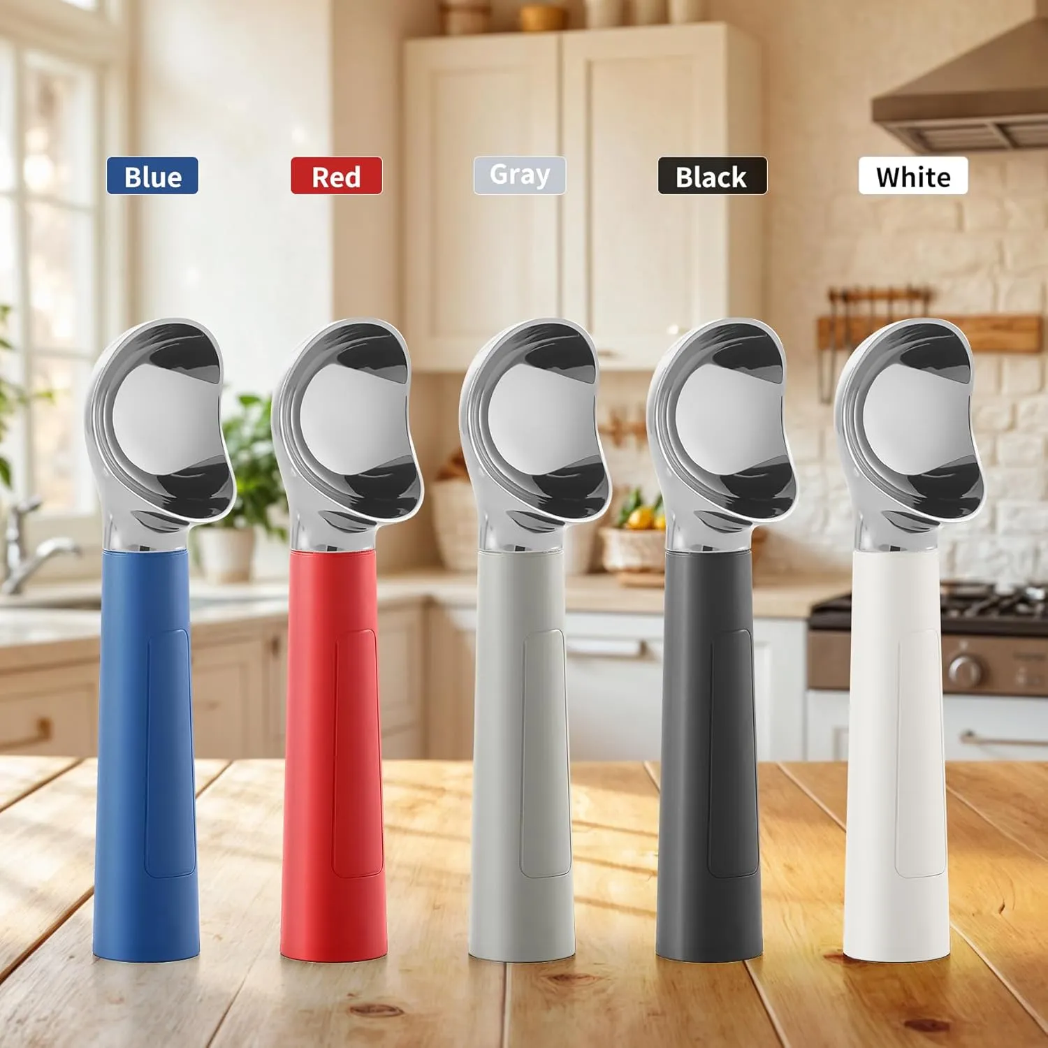 Heated Ice Cream Scoop, USB Rechargeable Electric Scooper with LED Display, Heats to 158°F for Hard Ice Cream, Easy for Seniors & Kids, IP67 Waterproof – Grey