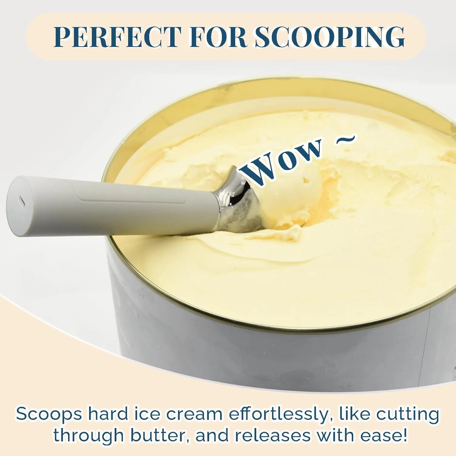 Heated Ice Cream Scoop, USB Rechargeable Electric Scooper with LED Display, Heats to 158°F for Hard Ice Cream, Easy for Seniors & Kids, IP67 Waterproof – Grey