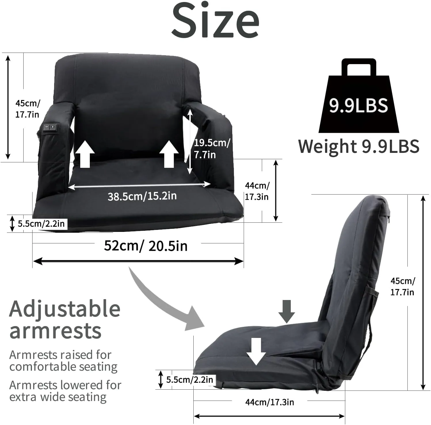 Heated Stadium Seats for Bleachers 21 Inch - Bleacher Seat with 10000mAh, Stadium Seats with Back Support, 3 Levels of Heat&Massage, 6 Reclining Positions, Stadium Chair Outdoor Sports