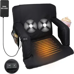 Heated Stadium Seats for Bleachers 21 Inch - Bleacher Seat with 10000mAh, Stadium Seats with Back Support, 3 Levels of Heat&Massage, 6 Reclining Positions, Stadium Chair Outdoor Sports