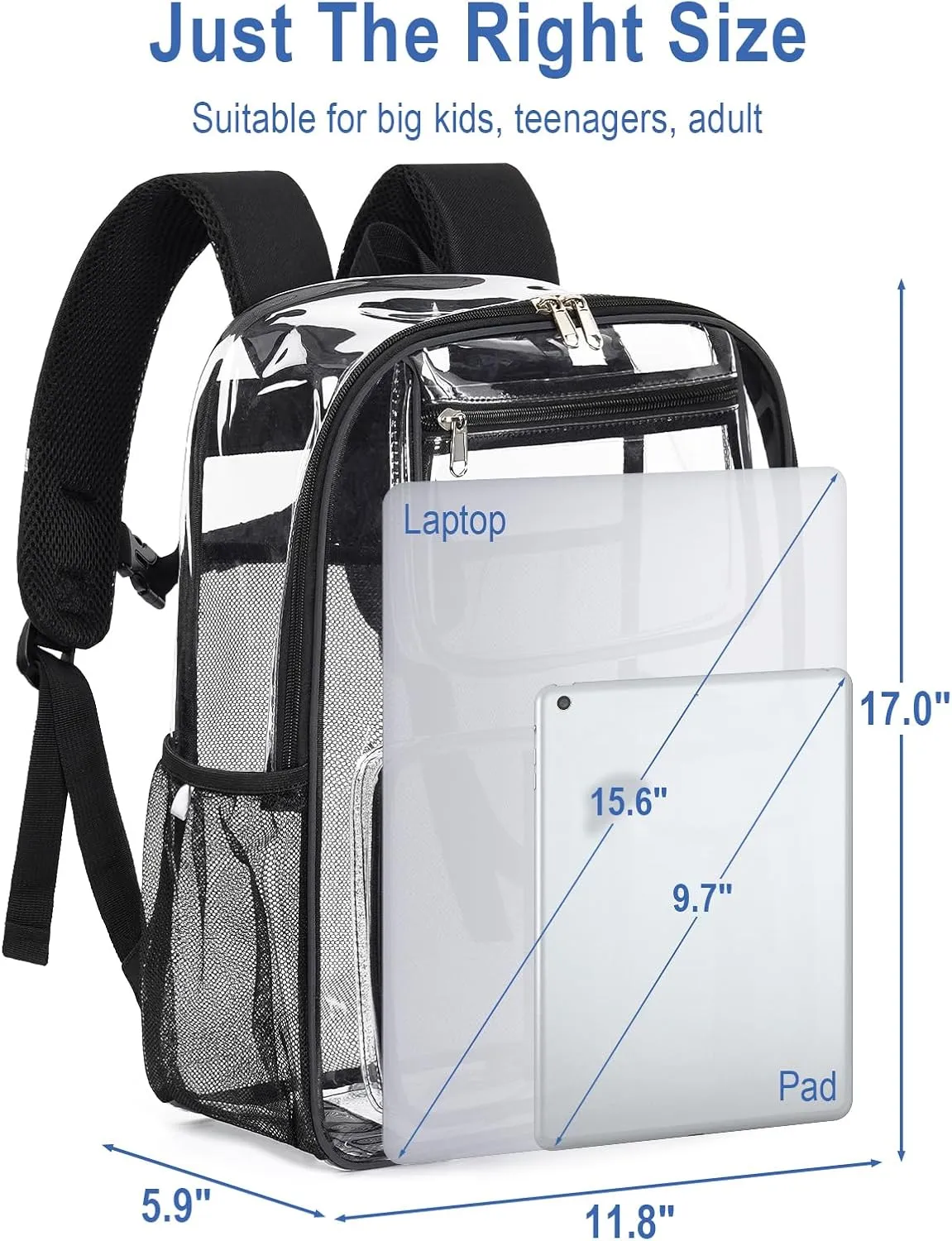 Heavy Duty Clear Backpack For School, 17 Inch Large Clear Bookbag For Women Men Boys Girls, See Through Backpack