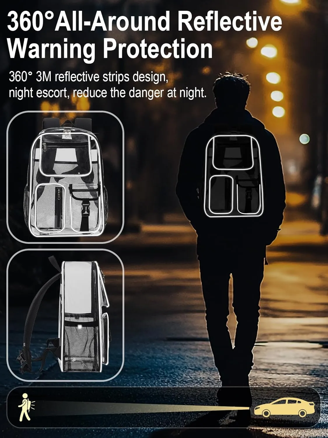 Heavy Duty Clear Backpack For School, 17 Inch Large Clear Bookbag For Women Men Boys Girls, See Through Backpack