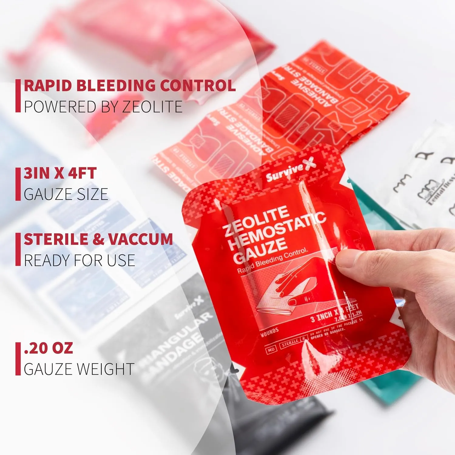 Hemostatic Gauze - Quick Blood Clotting Gauze for Wounds - Trauma Kit Hemostatic Dressing - 3 in x 4 FT - 2 PCS