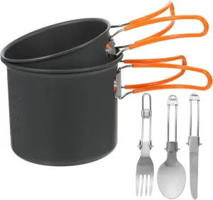 HEMOTON 1 Set Camping Cookware Set Picnic Outdoor Cooking Pot Pan Metal Supplies