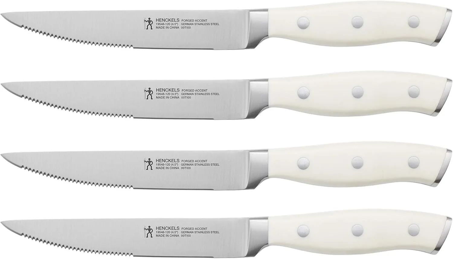 HENCKELS Forged Accent Razor-Sharp Steak Knife Set of 4, White, German Engineered Knife Informed by over 100 Years of Mastery
