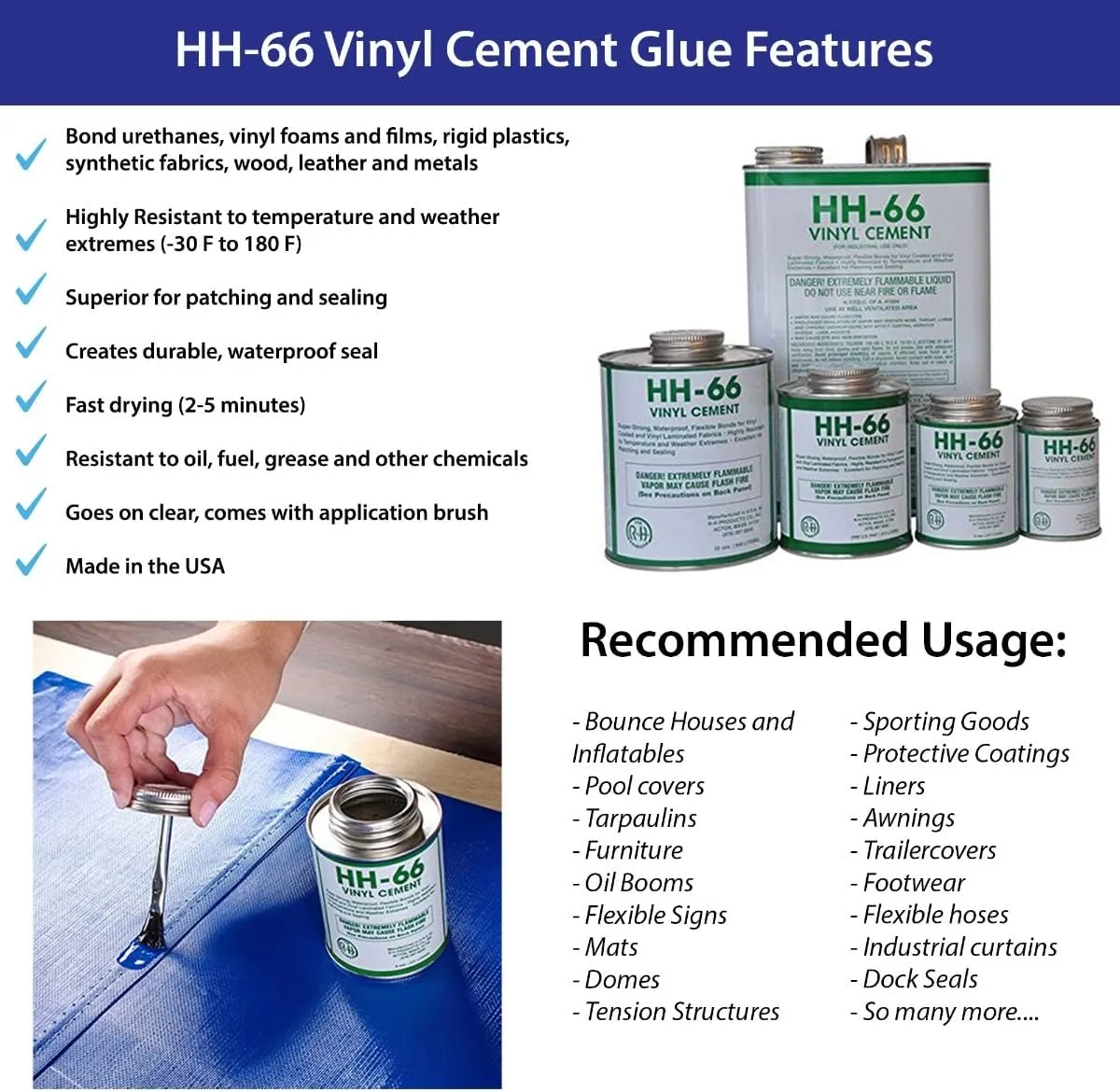 HH-66 Vinyl Repair Kit | Inflatable Bounce House Repair Kit |Includes 4 Ounce Adhesive and Vinyl Roll | for Flexible, Waterproof Repairs of Tears, Punctures, and Holes