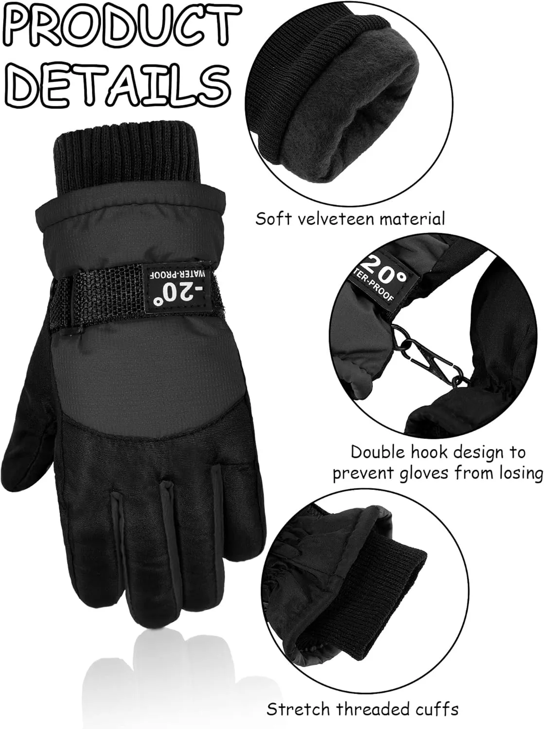 Hicarer 4 Pairs Winter Gloves for Kids Waterproof Snow Ski Gloves Warm Unisex Camouflage Clothes for Cold Weather Girls Boys Children