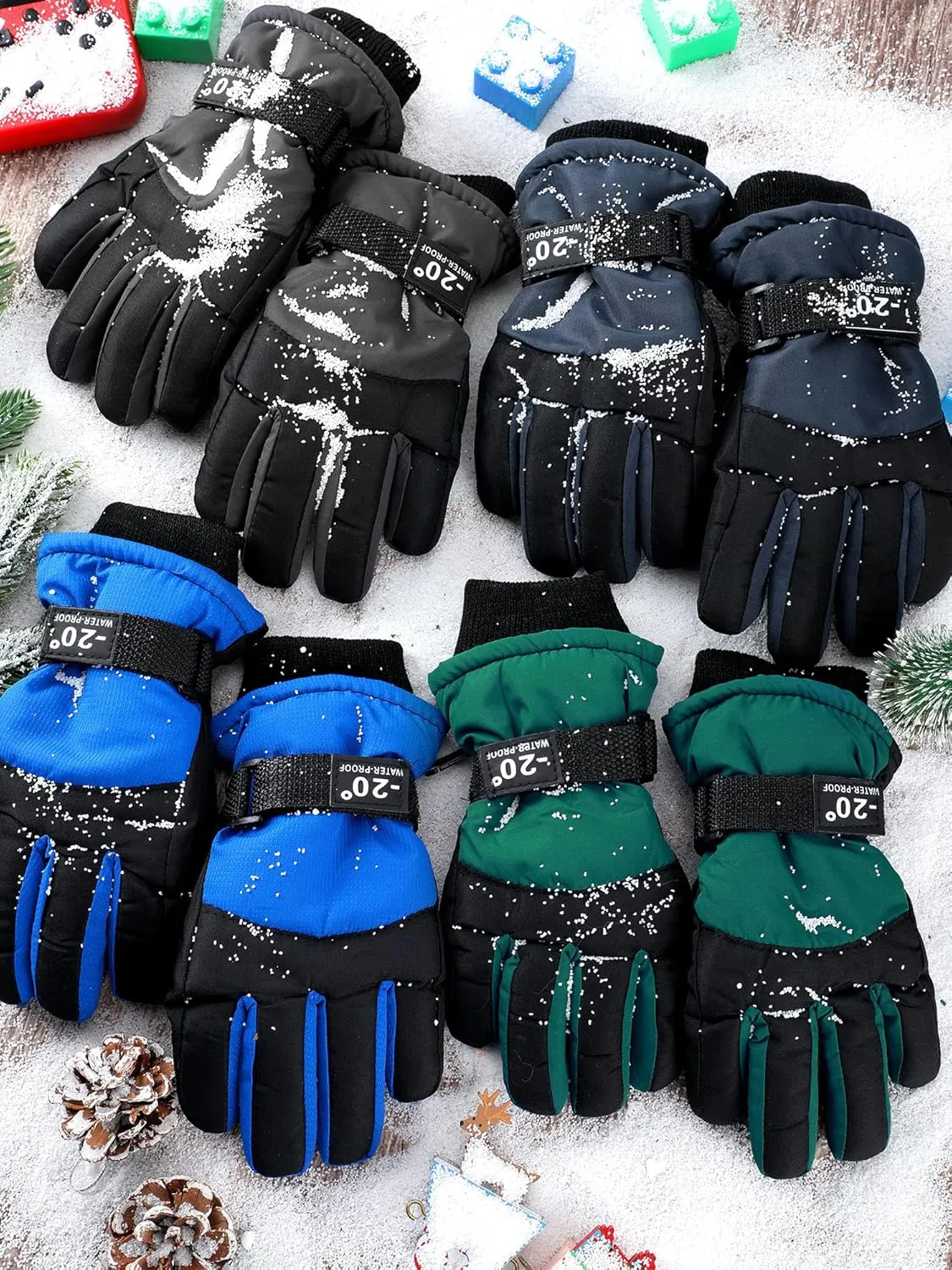 Hicarer 4 Pairs Winter Gloves for Kids Waterproof Snow Ski Gloves Warm Unisex Camouflage Clothes for Cold Weather Girls Boys Children