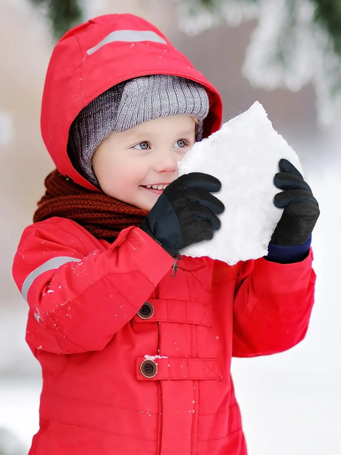 Hicarer 4 Pairs Winter Gloves for Kids Waterproof Snow Ski Gloves Warm Unisex Camouflage Clothes for Cold Weather Girls Boys Children