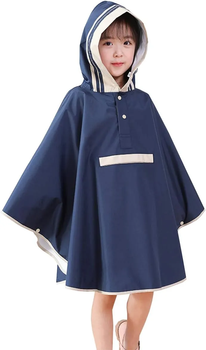 Hiheart Girls Waterproof Rain Poncho Hooded Packable Raincoat