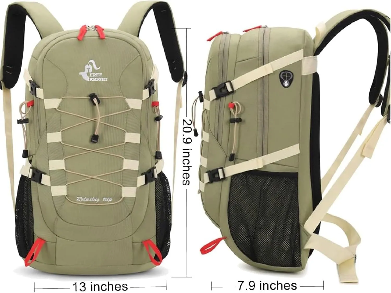 Hiking Backpack Waterproof Lightweight Casual Daypack with Rain Cover, Outdoor Sport Travel Camping Bag,Milky green,40L
