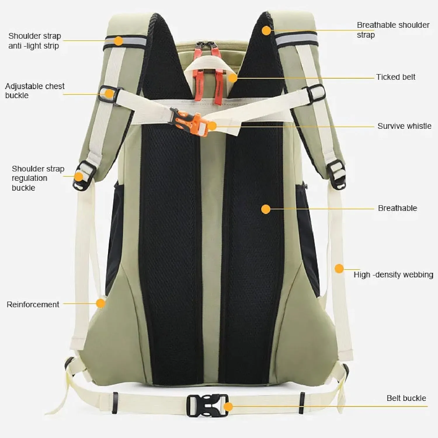 Hiking Backpack Waterproof Lightweight Casual Daypack with Rain Cover, Outdoor Sport Travel Camping Bag,Milky green,40L