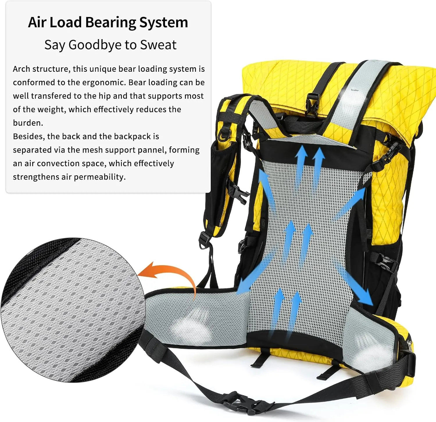 Hiking Backpack,40L to 50L Extra Large Capacity Hiking Bag, Internal Frame Camping Backpack, Upgraded X-PAC Lightweight Sport Daypack Travel Backpack Fit For Mountain Climbing Camping(Yellow)