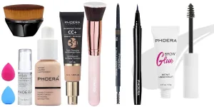 Hilareco PHOERA Foundation, PHOERA CC  Cream Color Correcting Anti Aging Hydrating Serum &SPF 25 ,PHOERA Eye Makeup Kit, Include Eyebrow Pencil,Eyeliner and Eyebrow Gel Clear