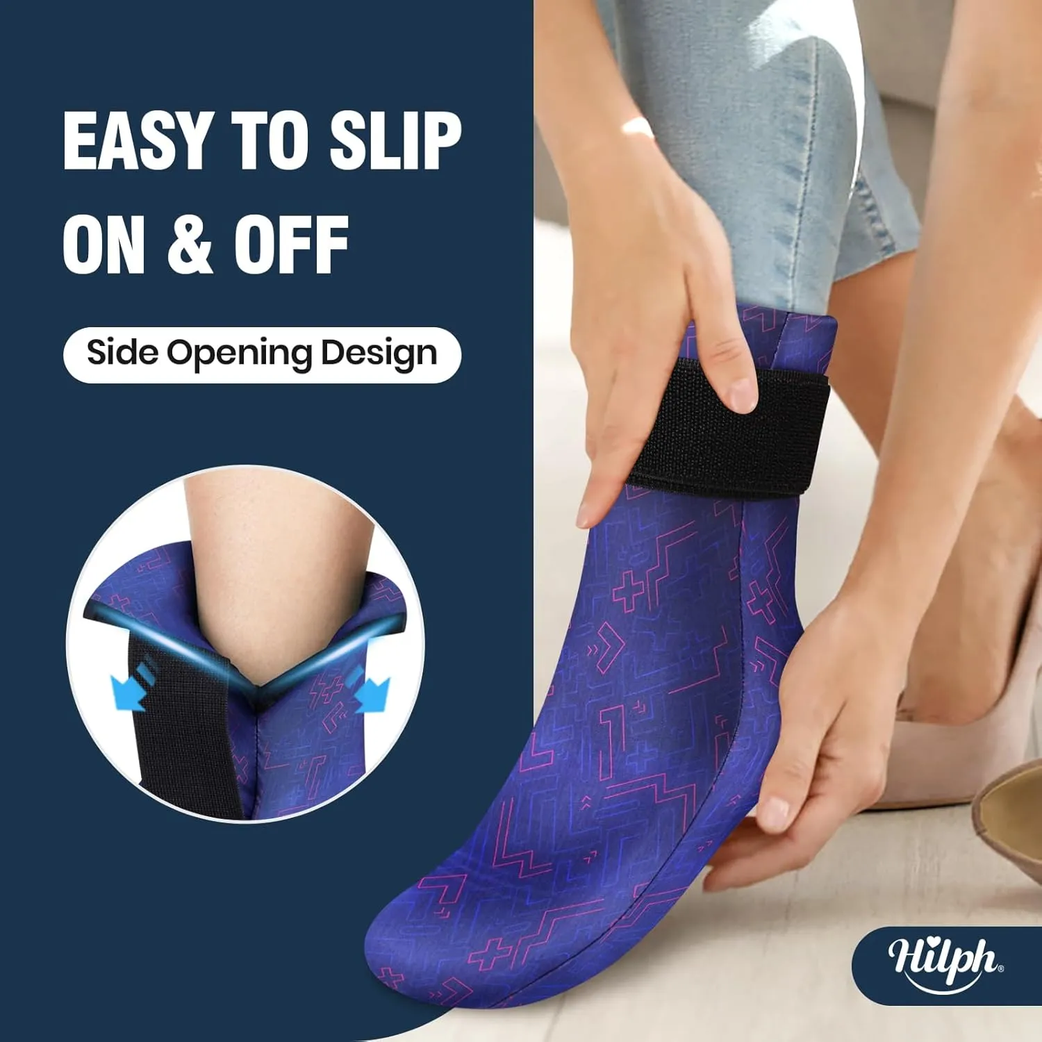 Hilph Full Foot Ice Pack Gel Sock for Hot & Cold Therapy - Reusable Cooling Sock for Toe Pain, Plantar Fasciitis & Hot Feet - Easy Slip On Design for Chemotherapy, Postpartum Recovery, 1-Pack, Blue