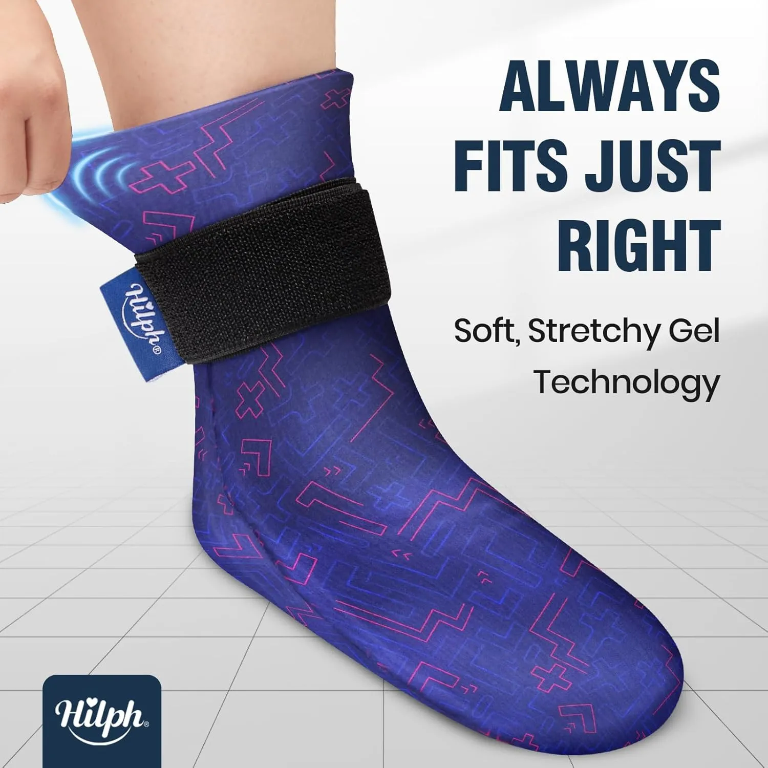 Hilph Full Foot Ice Pack Gel Sock for Hot & Cold Therapy - Reusable Cooling Sock for Toe Pain, Plantar Fasciitis & Hot Feet - Easy Slip On Design for Chemotherapy, Postpartum Recovery, 1-Pack, Blue